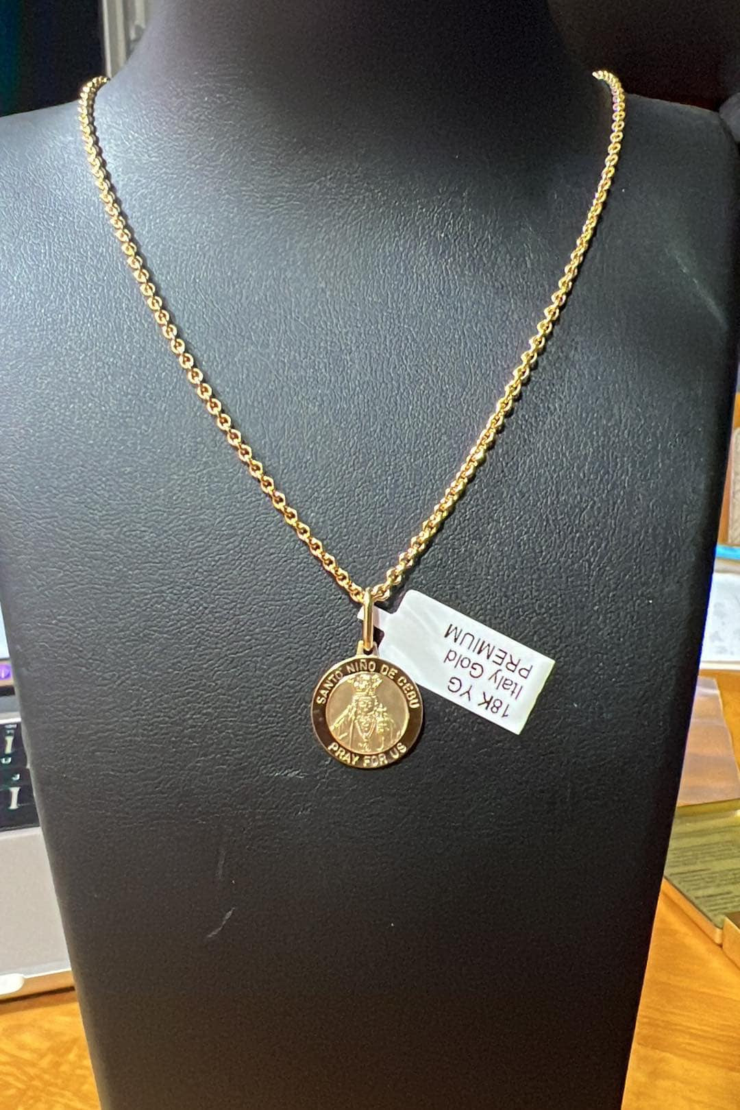 18K Italian Yellow Gold Necklace with Sto. Niño Pendant