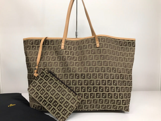 Vintage Zucchino Fendi Tote Canvas Bag with Pouch - Luxury Chique