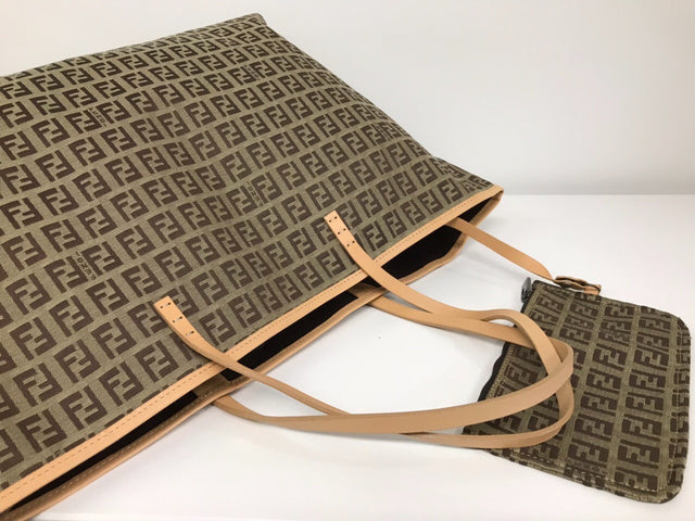 Vintage Zucchino Fendi Tote Canvas Bag with Pouch - Luxury Chique